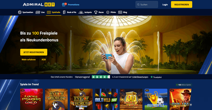 Screenshot der Website von AdmiralBet