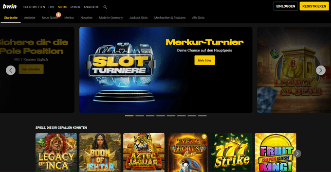 Screenshot der Website von bwin