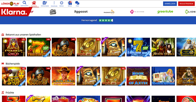 Screenshot der Website von LöwenPlay