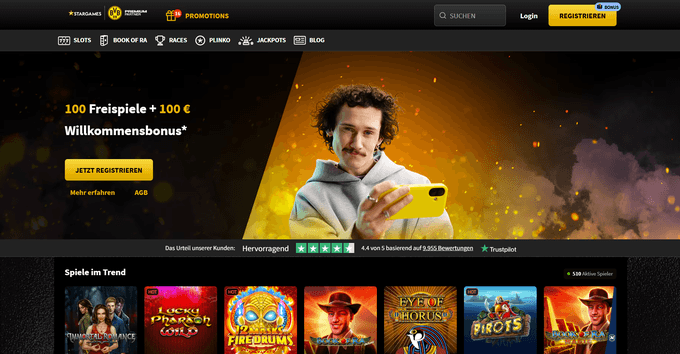 Screenshot der Website von StarGames